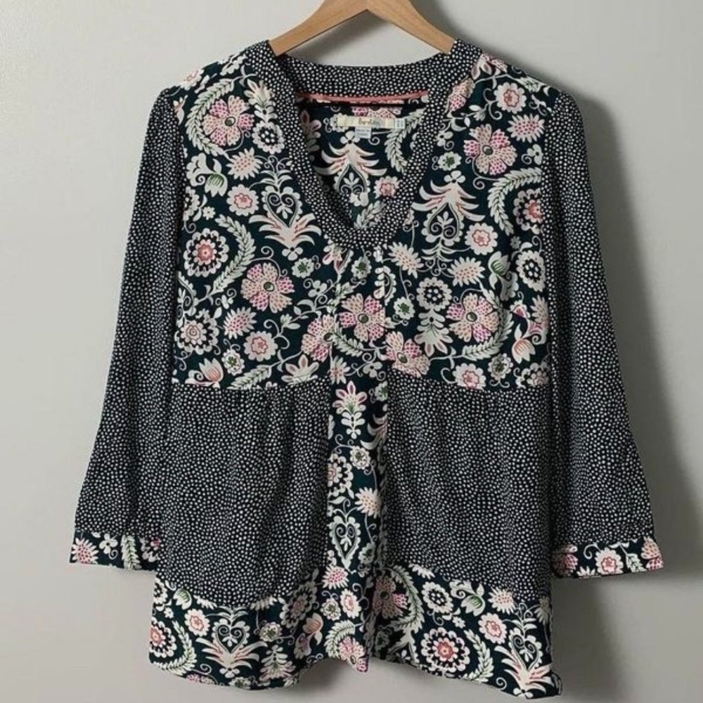 Boden Sz 6 Beautiful Dot & Floral Print Blouse Top